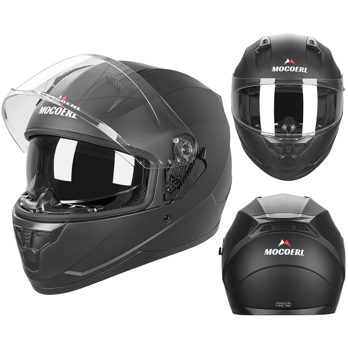 Integralhelm mit Sonnenblende | Motorradhelm Integralhelme | Motorradhelm Integralhelm Mofahelm ECE 22.06 | Kinn- & Kopfbelüftung | für Damen und Herren | Schwarz (XL) von MOCOERL