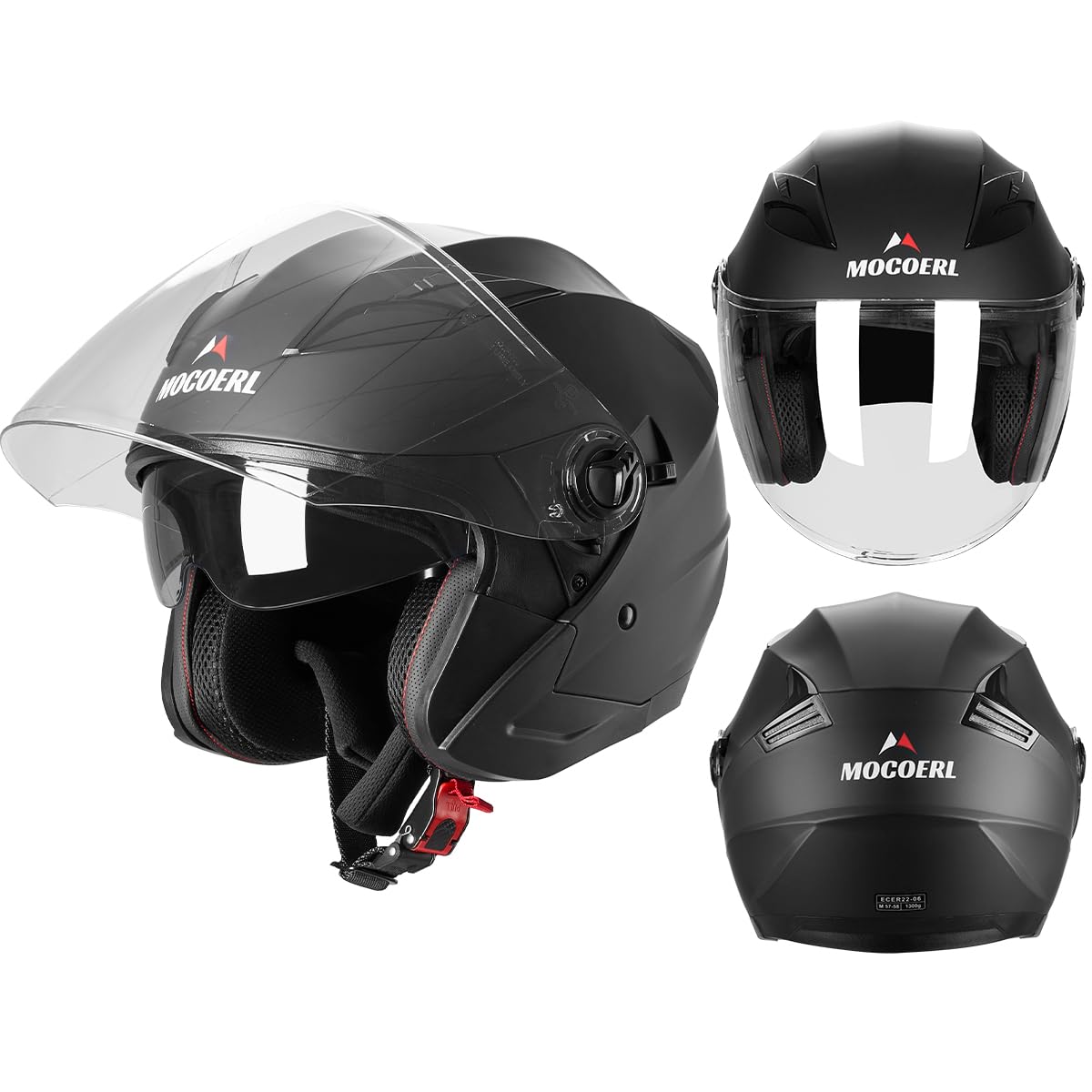 MOCOERL Herren Damen Jethelme Motorradhelm, Rollerhelm, Doppelvisier, ECE2206 Zulassung-Schwarz Adult Vintage 3/4Helm (L(59-60CM)) von MOCOERL