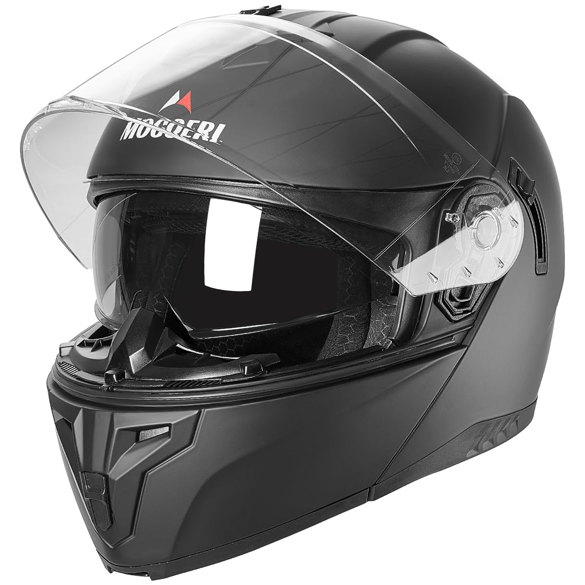 MOCOERL-Motorradhelm Klapphelm Integralhelm Herren Damen mit verstärktem Kinnschutz, Doppelvisier, ECE 22.06 Zertifizierung, Mattschwarz (L) von MOCOERL