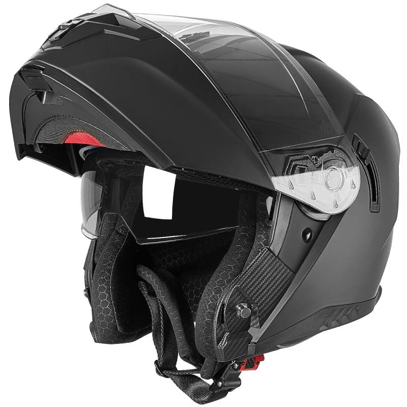 MOCOERL-Motorradhelm Klapphelm Integralhelm Herren Damen mit verstärktem Kinnschutz, Doppelvisier, ECE 22.06 Zertifizierung, Mattschwarz (L) von MOCOERL