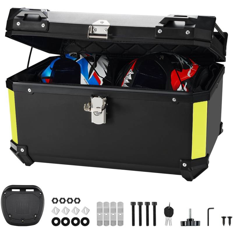 MOCOERL Motorradkoffer Topcase schwarz große Kapazität 60L -Wasserdicht ABS Plastik Top Case Gepäckträger Koffer Motorrad Box-Universelle Befestigungshalterung von MOCOERL