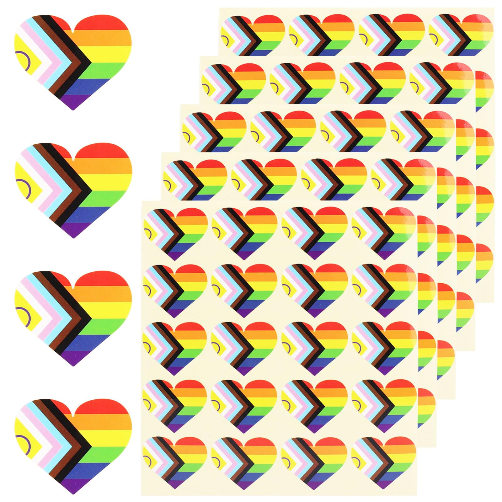 MOGADEE® Progress Pride Sticker 500 Stück, Gay Pride Aufkleber Herzförmige, Regenbogen Flagge Aufkleber, LGBTQ Sticker Aufkleber, Wasserdicht, Perfekt für LGBTQ Paraden Events，Partei (3,8cm) von MOGADEE