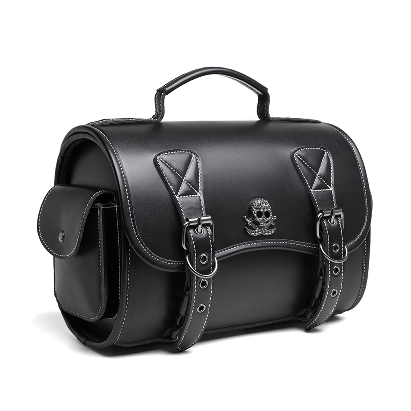 MOIDHSAG Werkzeugtasche Gepäckaufbewahrungstasche PU Seitentasche Punk Stile Satteltasche Mit 2 Riemen Über Satteltasche Schwarz von MOIDHSAG