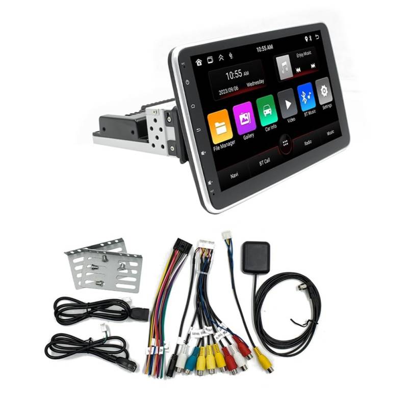 MOLERRI 1Din Einstellbarer Drehbarer Bildschirm 2G+64G Auto-Multimedia-Player 10,1 Android 13 Wireless CarPlay Android Auto von MOLERRI