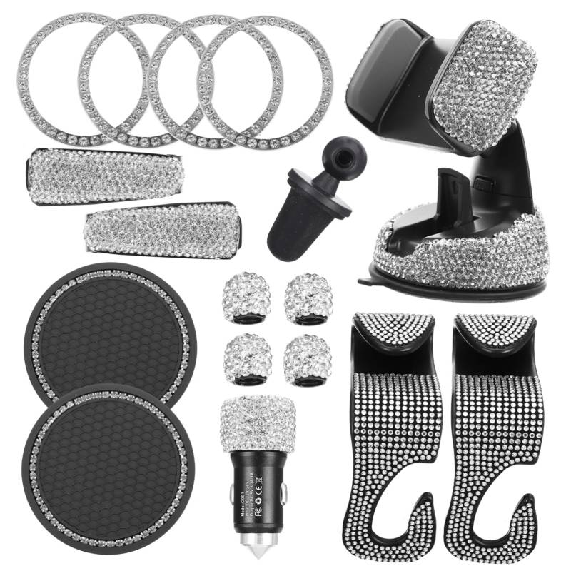 MOLUCKFU 1 Set Autozubehör Strass Zündknopf Ring Untersetzer Handyhalterung Kit Universal Handyhalterung Für Auto Glitzerndes Design 4 Teilig von MOLUCKFU