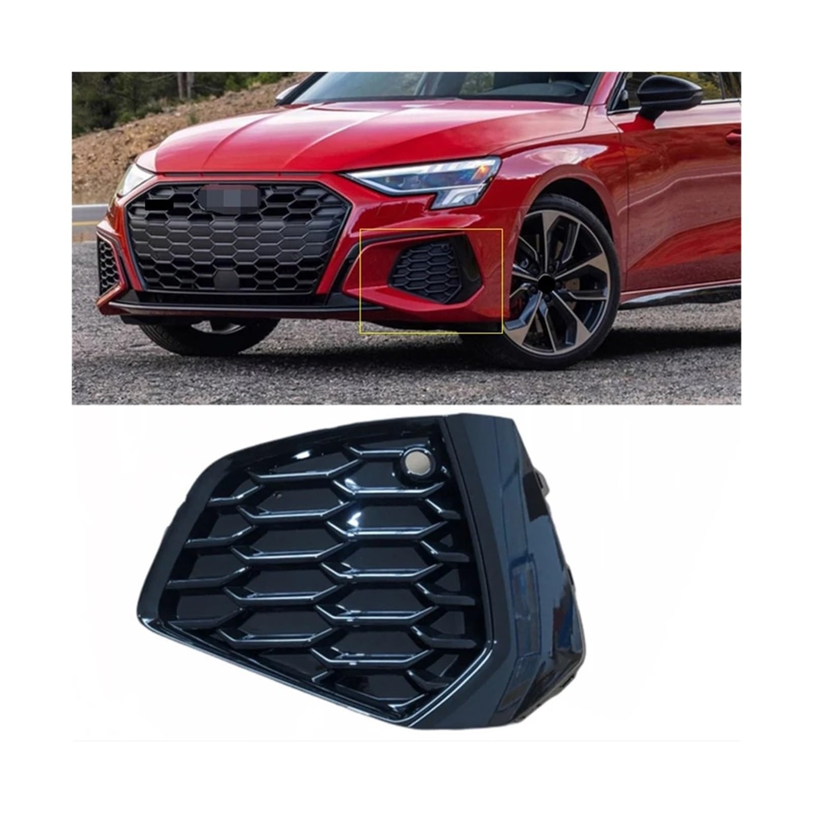 Auto Links Rechts Vorne Waben Stoßstange Nebel Licht Kühlergrill Grill Abdeckung Kompatibel for Audi A3 Sline S-line 2021 2022 8YG807671A 8YG807672A(Left B) von MOMOBP