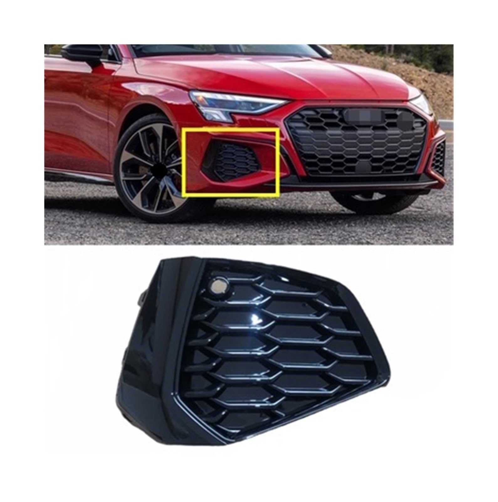 Auto Links Rechts Vorne Waben Stoßstange Nebel Licht Kühlergrill Grill Abdeckung Kompatibel for Audi A3 Sline S-line 2021 2022 8YG807671A 8YG807672A(Right B) von MOMOBP