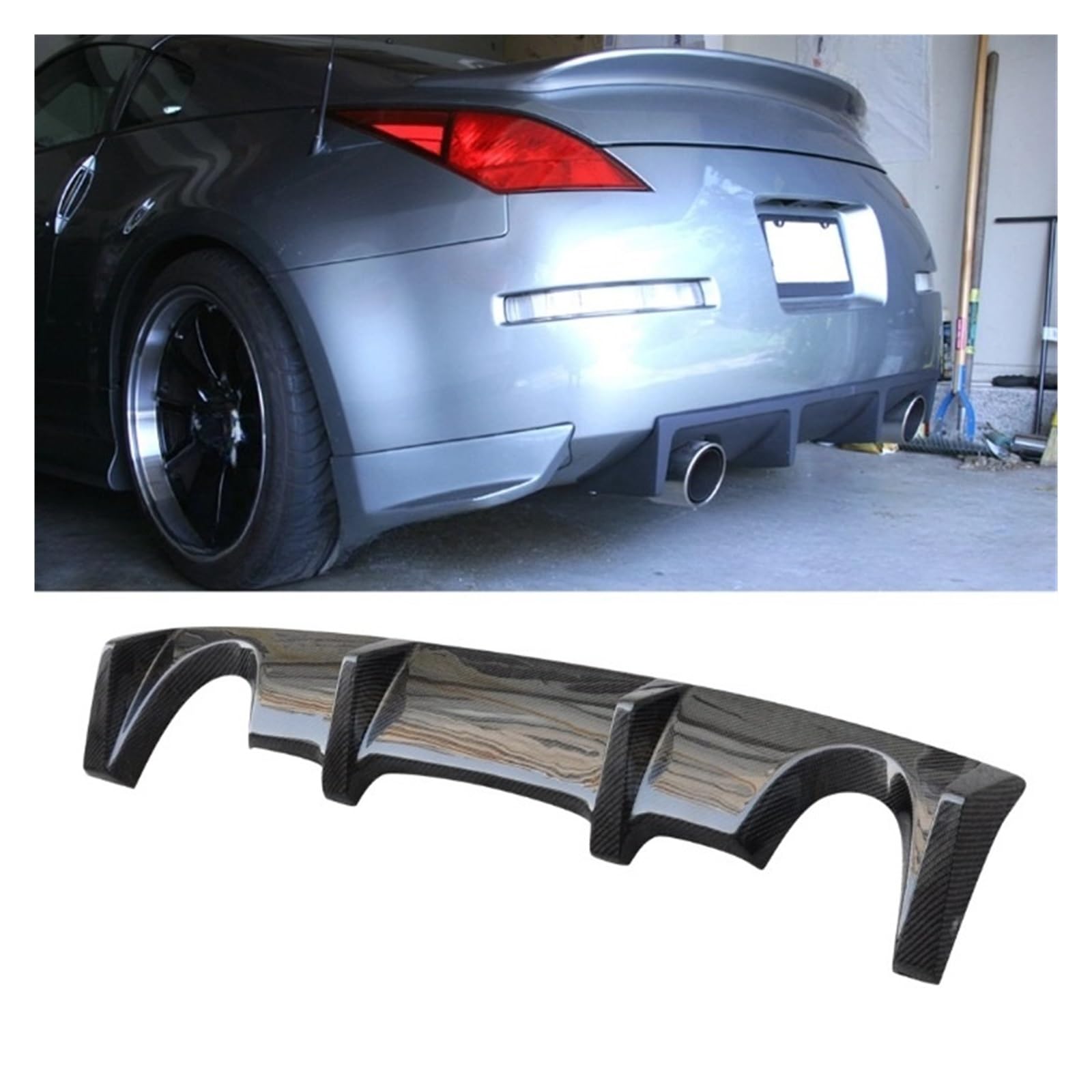 Carbon Fiber/Fiberglas Hinten Stoßstange Diffusor Auto Spoiler Lippe Kompatibel for Nissan 350Z Auto Zubehör(Carbon Fiber) von MOMOBP