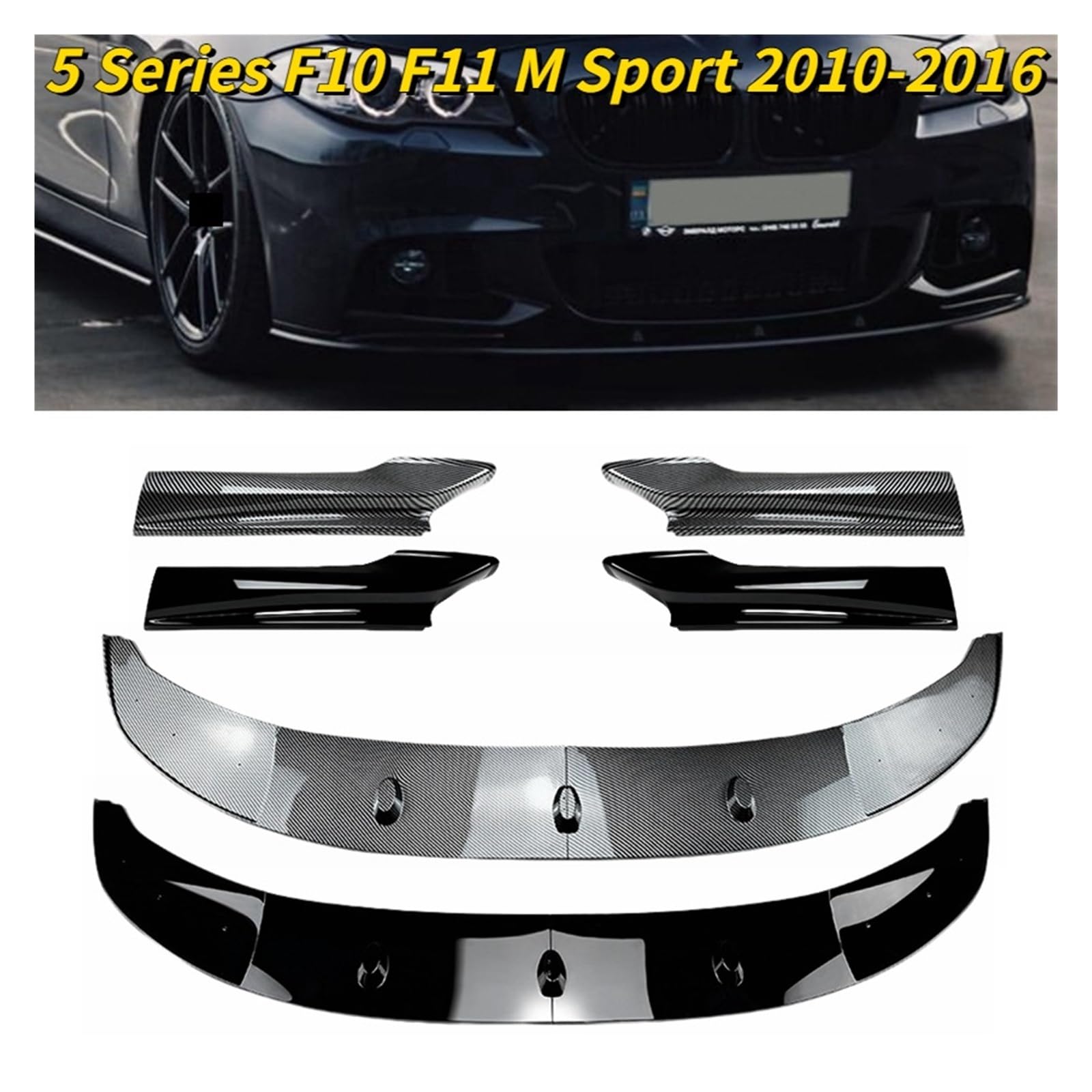 Kompatibel for BMW 5er F10 F11 M Sport 535i 528i M550d xDrive M Sport 2010–2016 Frontstoßstangen Lippen Spoiler Splitter Diffusor Tuning(Gloss Black Set) von MOMOBP