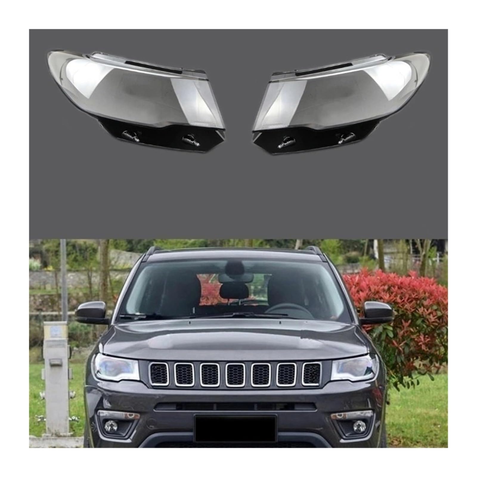 MOMOBP Auto-Ersatz-Frontscheinwerferlinse, kompatibel mit Jeep Compass 2017 2018 2019. Lampenschirmgehäuse aus transparentem Glas(1 Pair) von MOMOBP