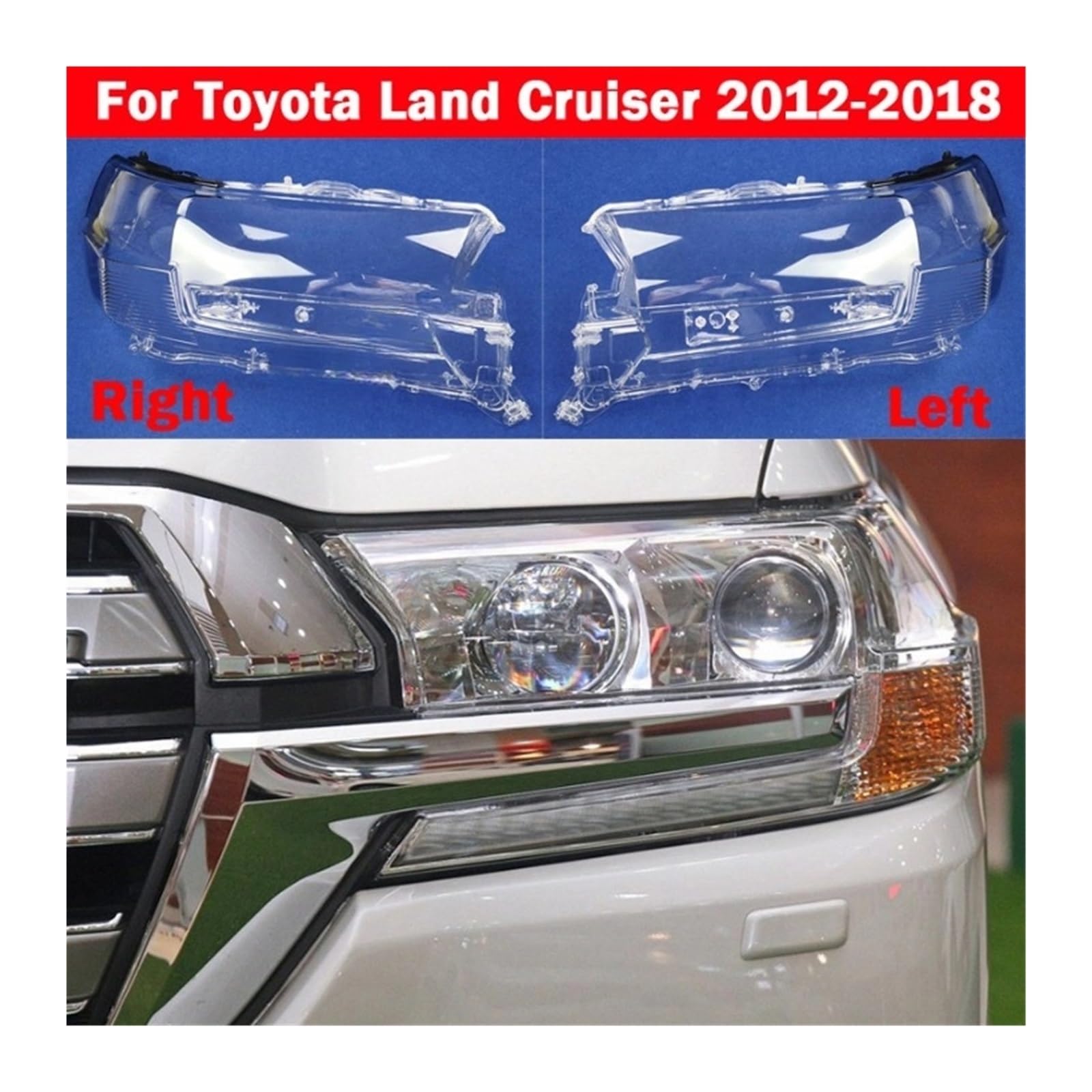 MOMOBP Auto-Frontglas-Linsen-Lampenschirm-Schale, kompatibel mit Toyota Land Cruiser 2012–2018, transparente Auto-Lichtgehäuse-Scheinwerferabdeckung(2012-2015 L and R) von MOMOBP