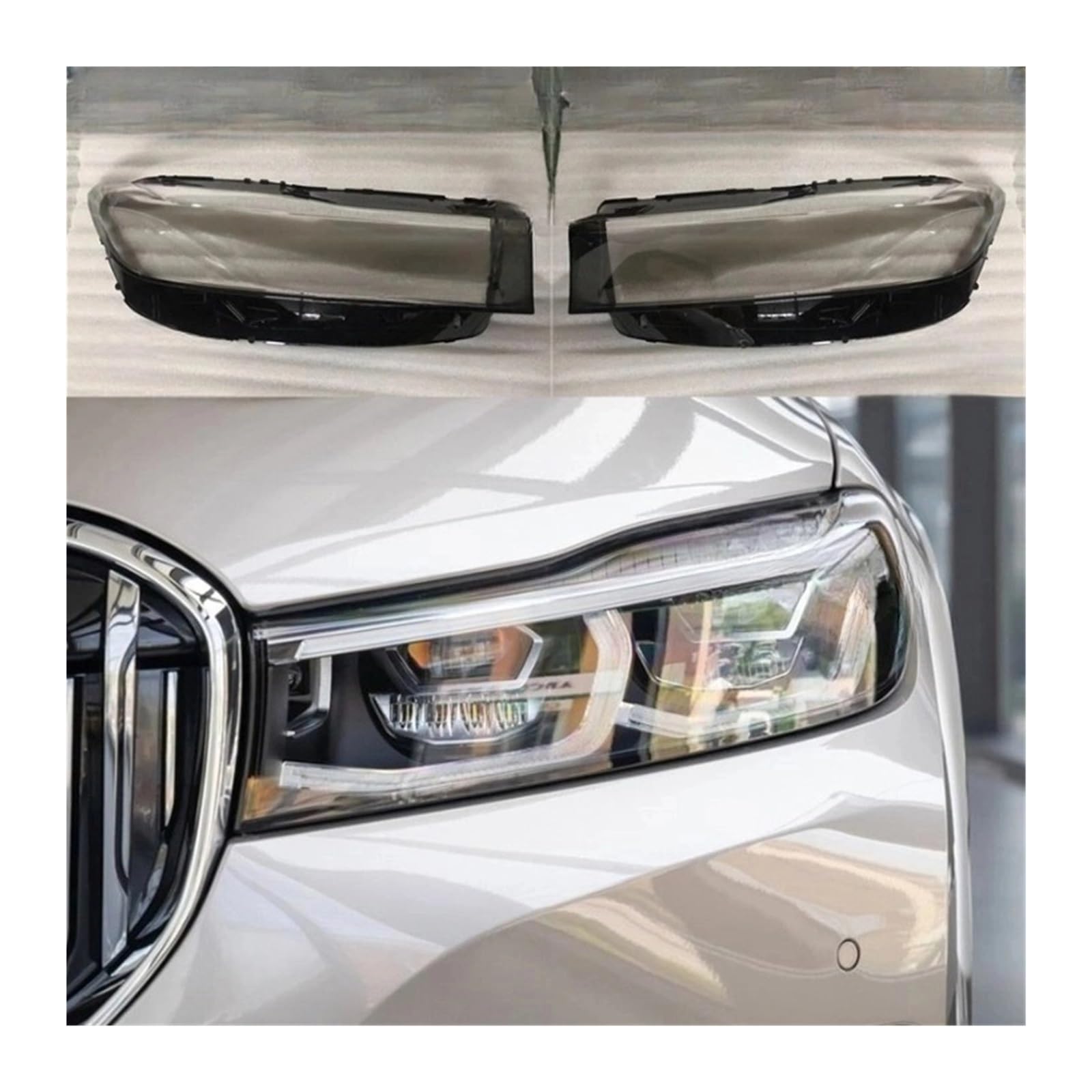 MOMOBP Auto-Scheinwerferabdeckung, Ersatz der vorderen Scheinwerferabdeckung, kompatibel for BMW 7er G11 G12 2019–2022, transparentes Glasgehäuse for Lampenschirm(Left and right) von MOMOBP