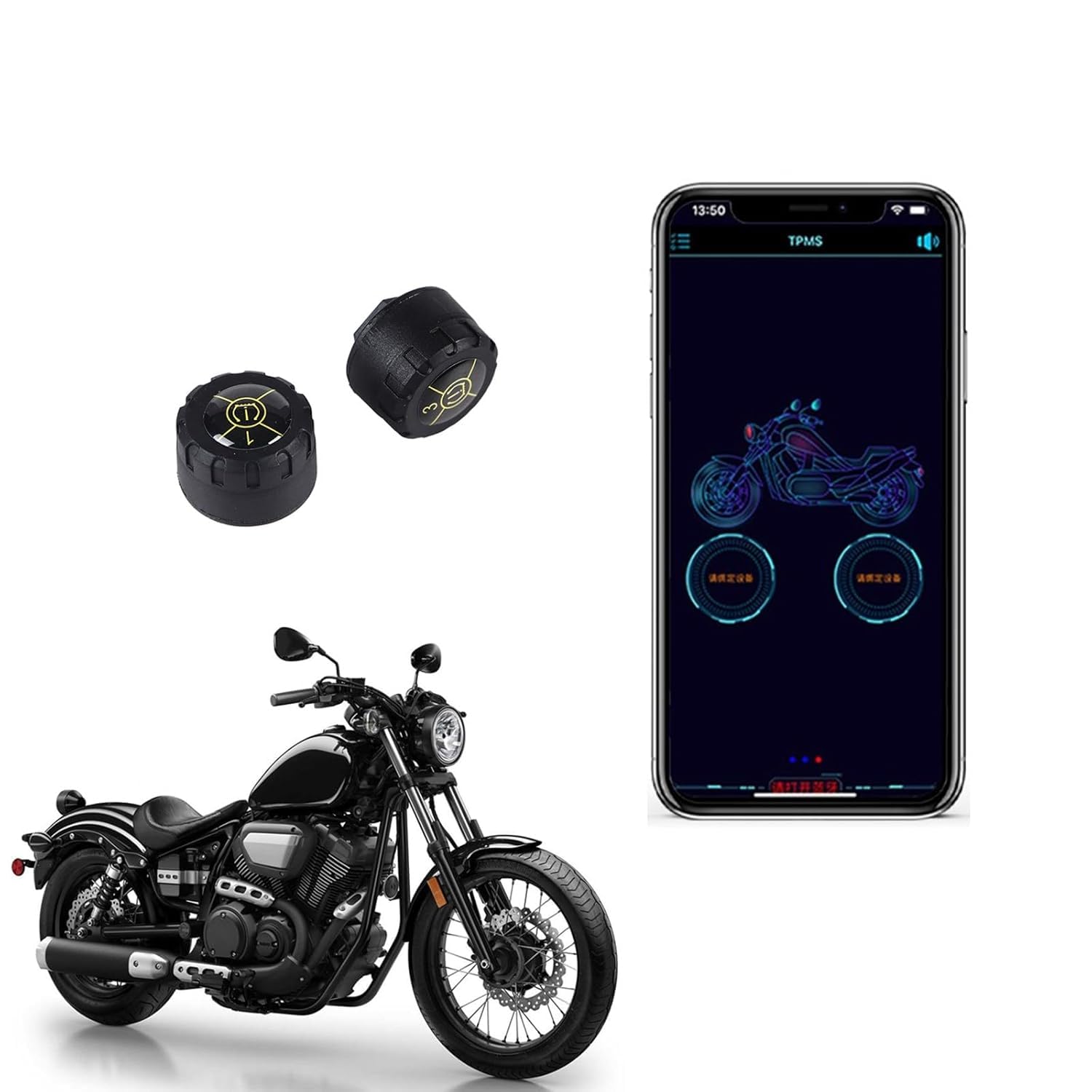 MOMOTOU Reifendrucksensoren 5.1 Bluetooth-kompatibel TPMS 5 Alarm Modi Reifendrucküberwachungssystem Externer Sensor für Android/iOS Auto Motorrad (2 Stück) von MOMOTOU