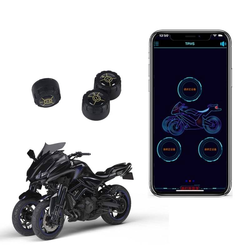 MOMOTOU Reifendrucksensoren 5.1 Bluetooth-kompatibel TPMS 5 Alarm Modi Reifendrucküberwachungssystem Externer Sensor für Android/iOS Auto Motorrad (3 Stück) von MOMOTOU