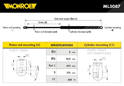 Monroe Gasfeder, Koffer-/Laderaum [Hersteller-Nr. ML5087] für Gm Korea von MONROE