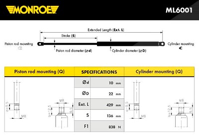 Monroe Gasfeder, Koffer-/Laderaum [Hersteller-Nr. ML6001] für Jeep von MONROE