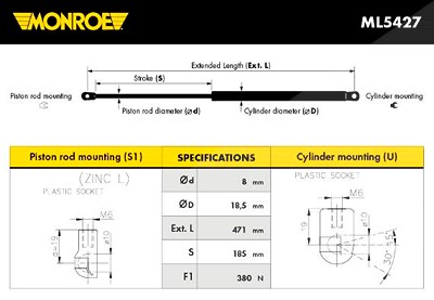 Monroe Gasfeder, Koffer-/Laderaum [Hersteller-Nr. ML5427] für Volvo von MONROE