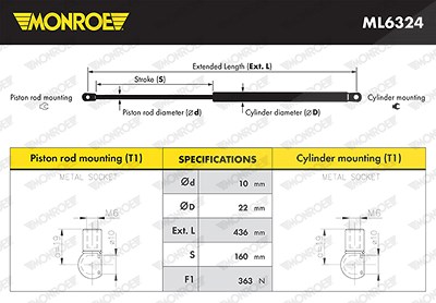 Monroe Gasfeder, Motorhaube [Hersteller-Nr. ML6324] für Toyota von MONROE