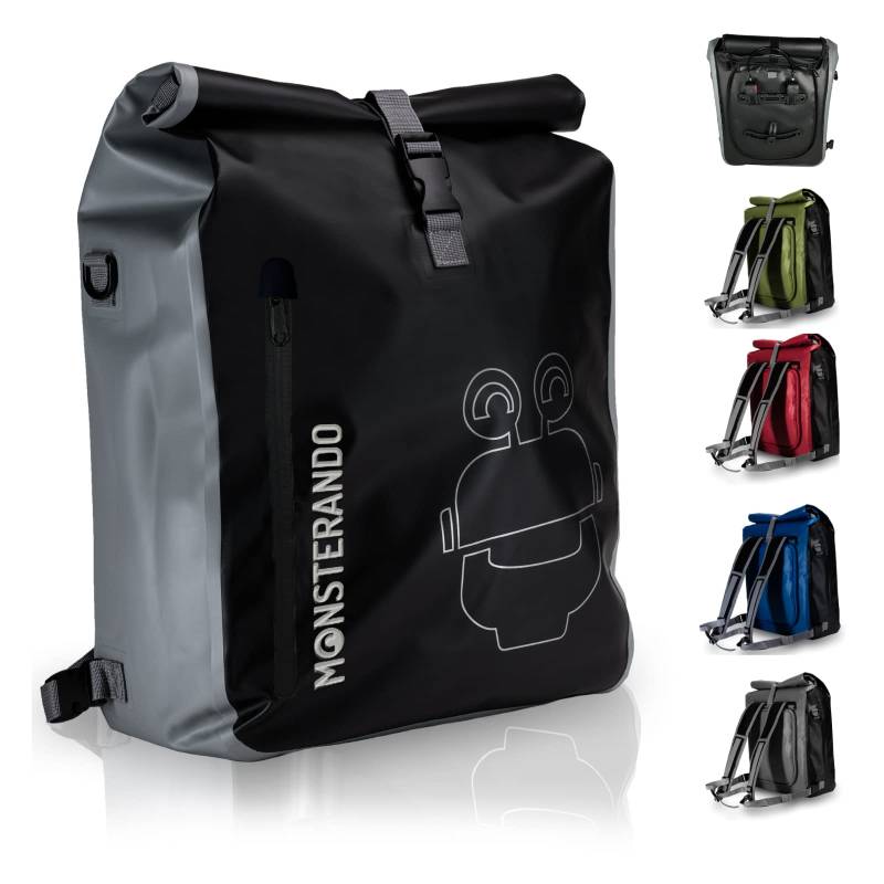 3-in-1 Fahrradtasche und Rucksack, Monsterando Wasserdicht -mit 15" Laptopfachals und Business Reißverschlusstasche Gepäckträgertasche, Umhängetasche einsetzbar - Gepäckträgertasche fürs Fahrrad - 25L von MONSTERANDO