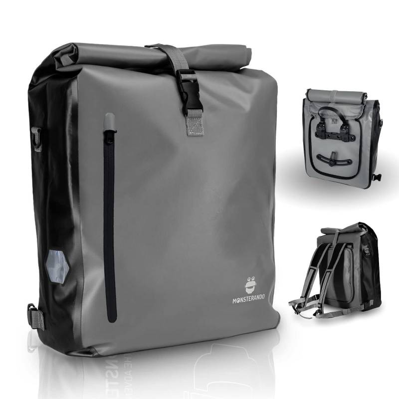 MONSTERANDO Travel-Monster 3in1 Fahrradtasche Business– wasserdicht und reflektierend – als Gepäckträgertasche, Umhängetasche und Rucksack – ideale fürs Fahrrad – 25L von MONSTERANDO