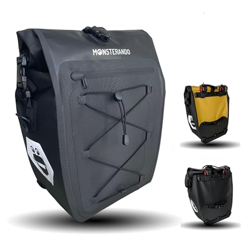 MONSTERANDO Fahrradtaschen für Gepäckträger Business, [Nachhaltig] Recyceltes PET [Wasserdicht] Travel-Monster Gepäckträgertasche für Fahrrad mit Laptopfach Mehrere Fächer, 27 L-Schwarz von MONSTERANDO