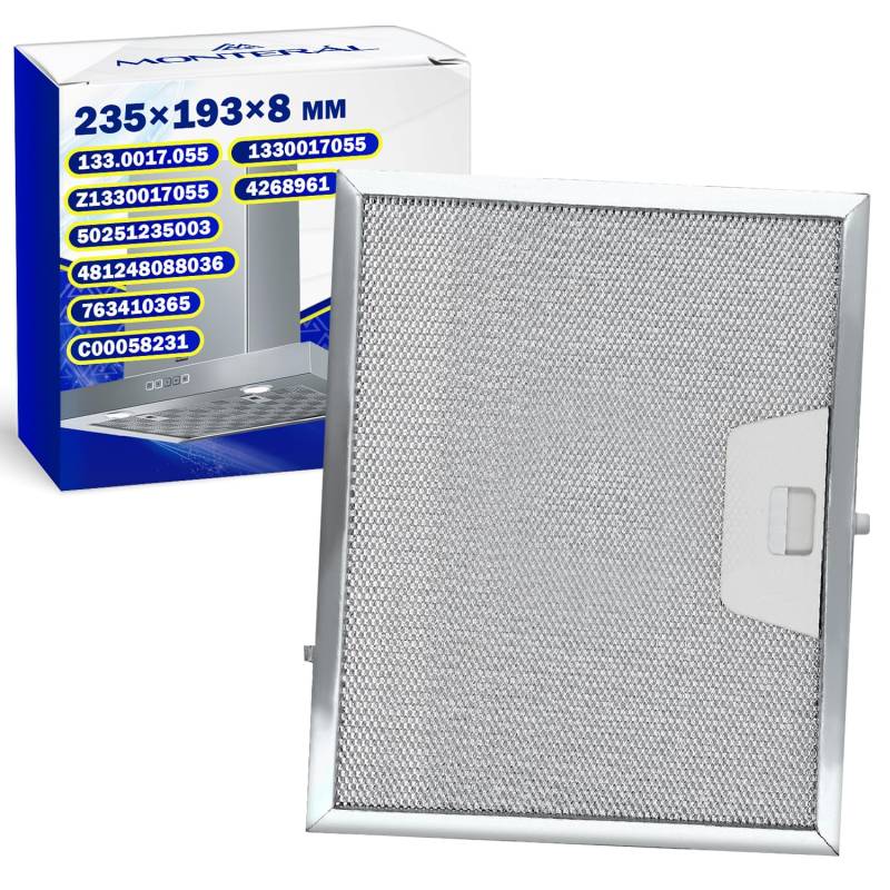 Metall Dunstabzugshaube Filter 235x193x8 mm mit Originalcode 50251235003 für Electrolux für AEG 4268961 für Faber C00058231 für Indesit für Whirlpool für Ariston - Garantie 10 Jahre - MONTERAL von MONTERAL