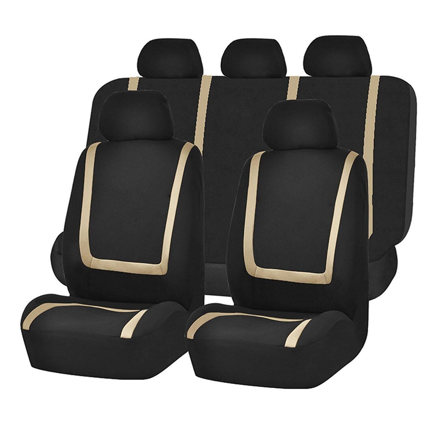 MOOWI Auto Sitzbezüge Sets Für VW Taigo SUV 2021 2022 2023+,Atmungsaktiv Verschleißfest Bequem Sitzkissen Zubehör,F-Black beige von MOOWI