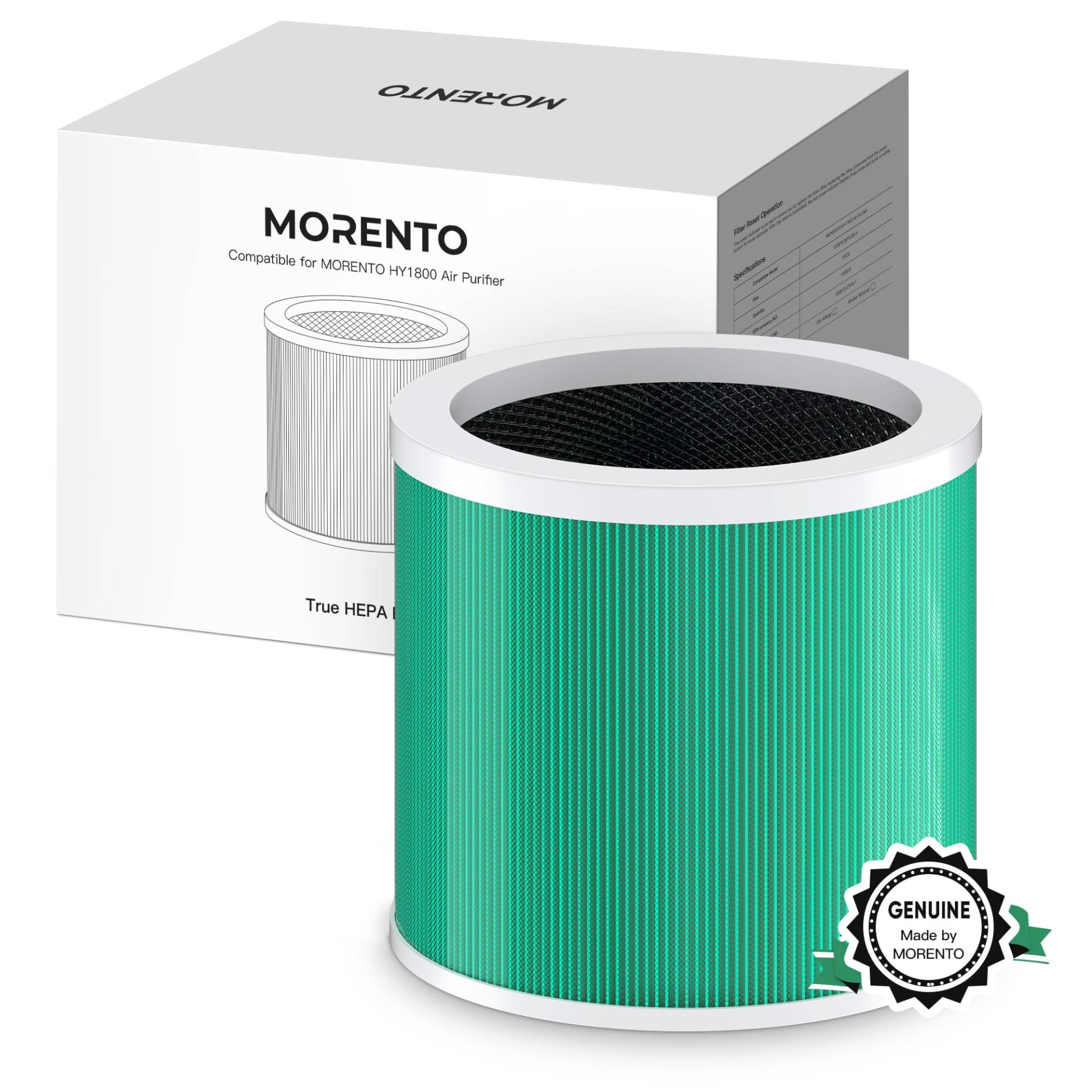 MORENTO HY1800 Original Luftreiniger Ersatzfilter, Echter HEPA-Filter, Vorfilter gegen 99,97% Schimmel Allergien Rauch Staub Pollen für Raucherzimmer Allergiker, Effiziente Aktivkohle (1er Pack) von MORENTO