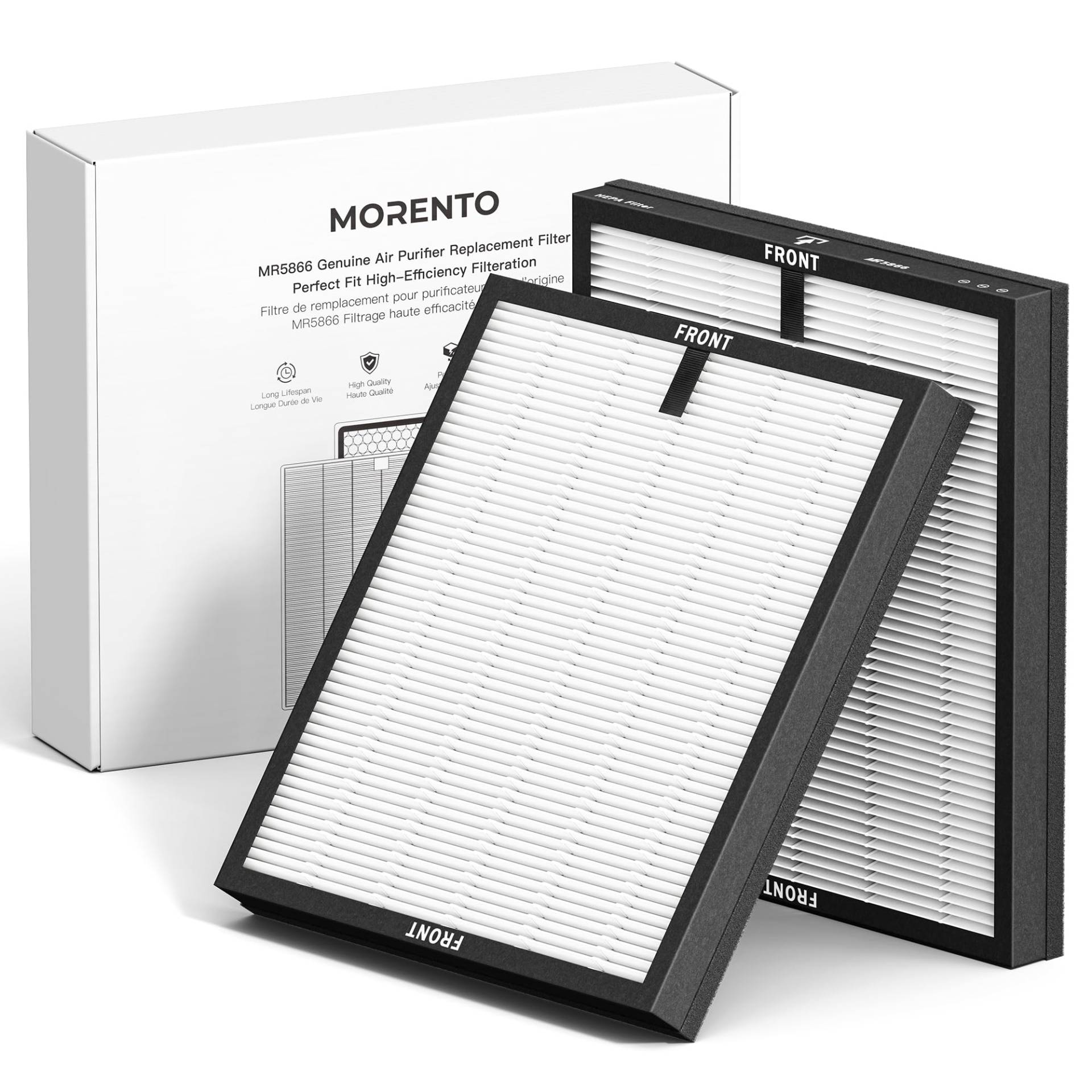 MORENTO Original Luftreiniger Ersatzfilter, Echter HEPA Filter wird verwendet, um Staub Tierhaare Rauch Pollen usw. zu filtern. Kompatibler MR5866 Luftreiniger 2 Pack von MORENTO