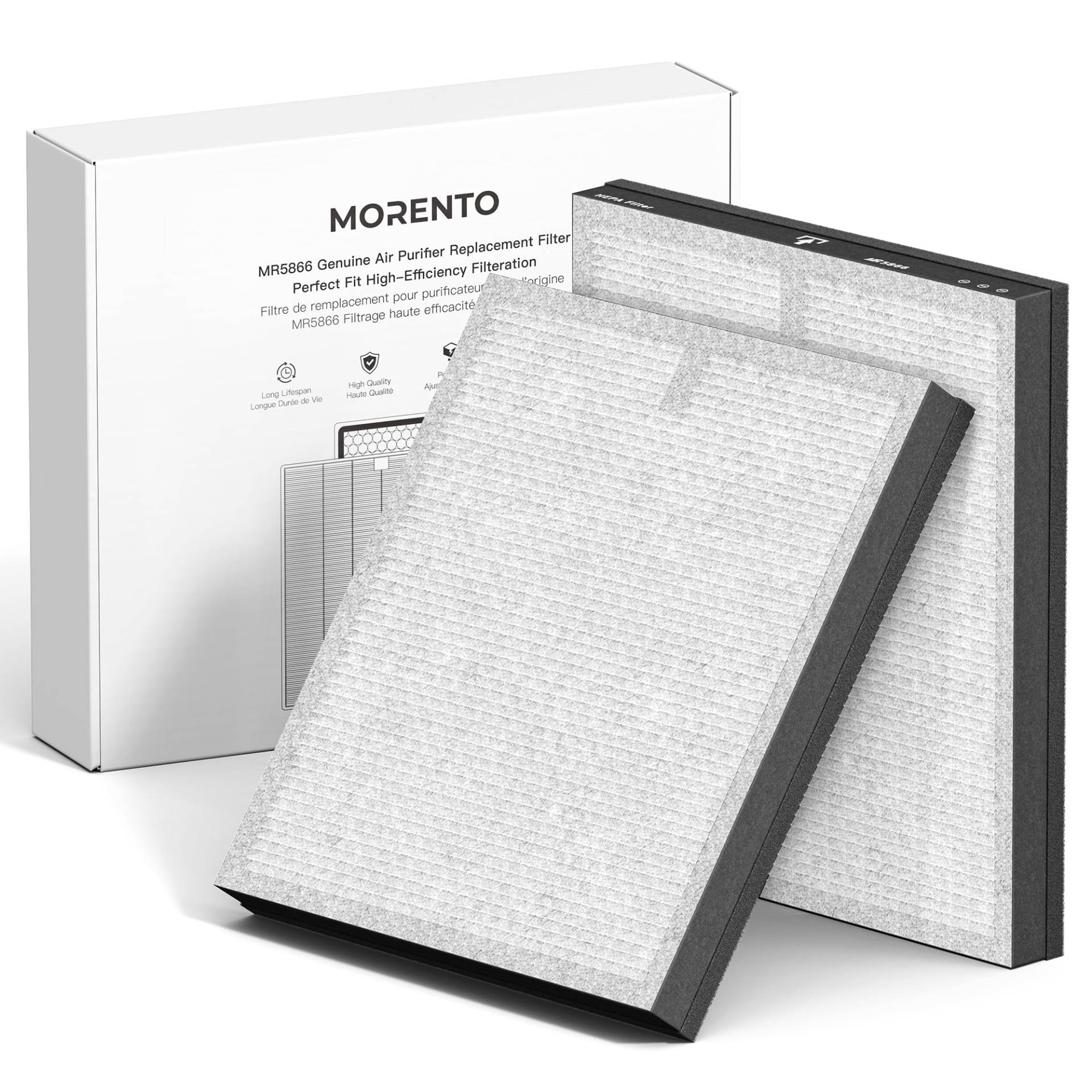 MORENTO Original Luftreiniger Ersatzfilter, True HEPA Filter Kompatibel mit MR5866 für 99.97% Luftverunreinigungen, Geruch und Rauch, verbesserte Version Matte White 2er Pack von MORENTO