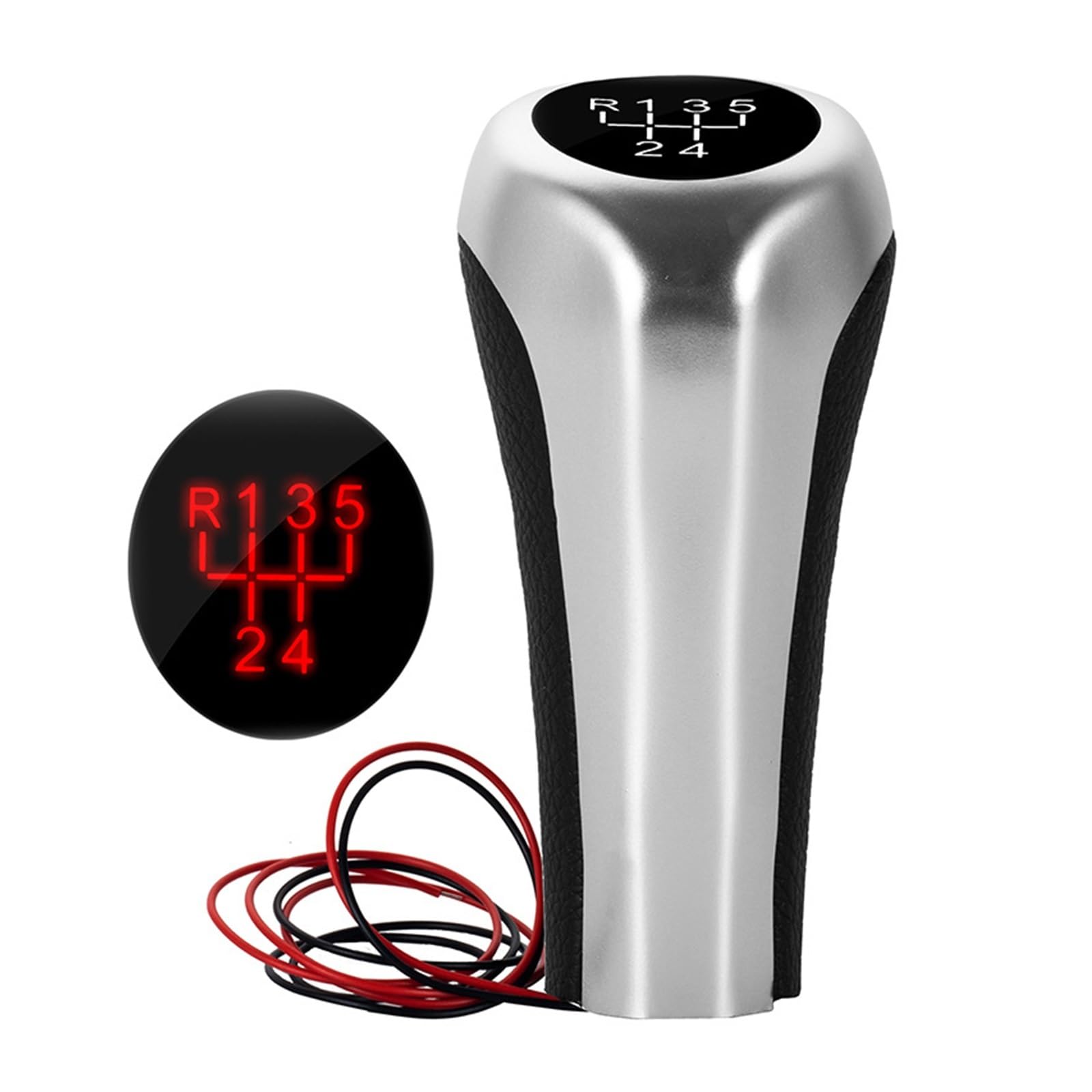 5 6-Gang-Auto-Schaltknauf mit LED-Hintergrundbeleuchtung, Schalthebelgriff, passend for BMW E39 E60 E61 E46 E82 E87 E90 E91 E92 X1 X3 X5 M5 (Color : Silver 5speed red) von MORREZ