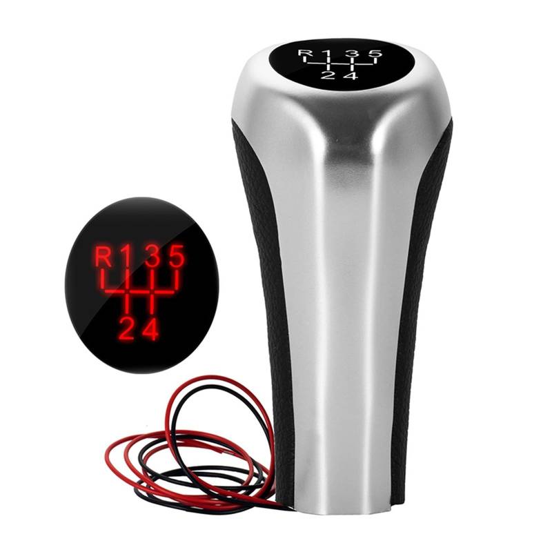 5 6-Gang-Auto-Schaltknauf mit LED-Hintergrundbeleuchtung, Schalthebelgriff, passend for BMW E39 E60 E61 E46 E82 E87 E90 E91 E92 X1 X3 X5 M5 (Color : Silver 5speed red) von MORREZ