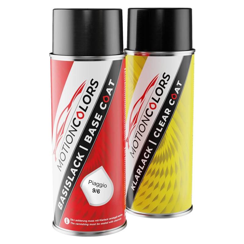 MOTIONCOLORS Biancospino 9/6 für Piaggio Autolack Sprühdosen Set Basislack Klarlack Spraydose 400ml von MOTIONCOLORS