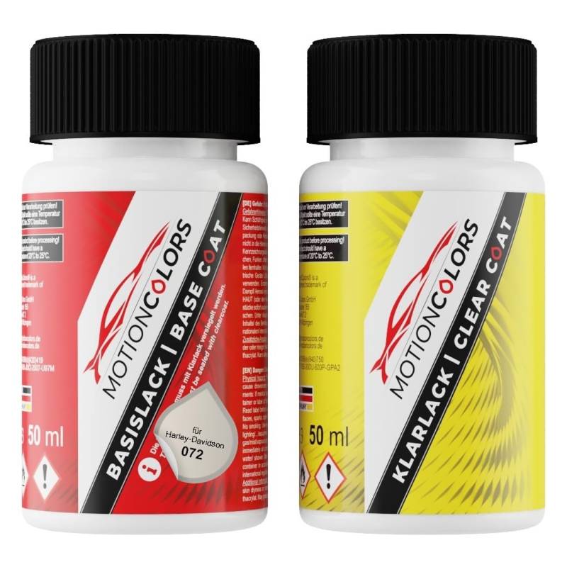 MOTIONCOLORS Birch White 072 für Harley-Davidson Motorradlack Lackstift Set Basislack und Klarlack je 50ml von MOTIONCOLORS