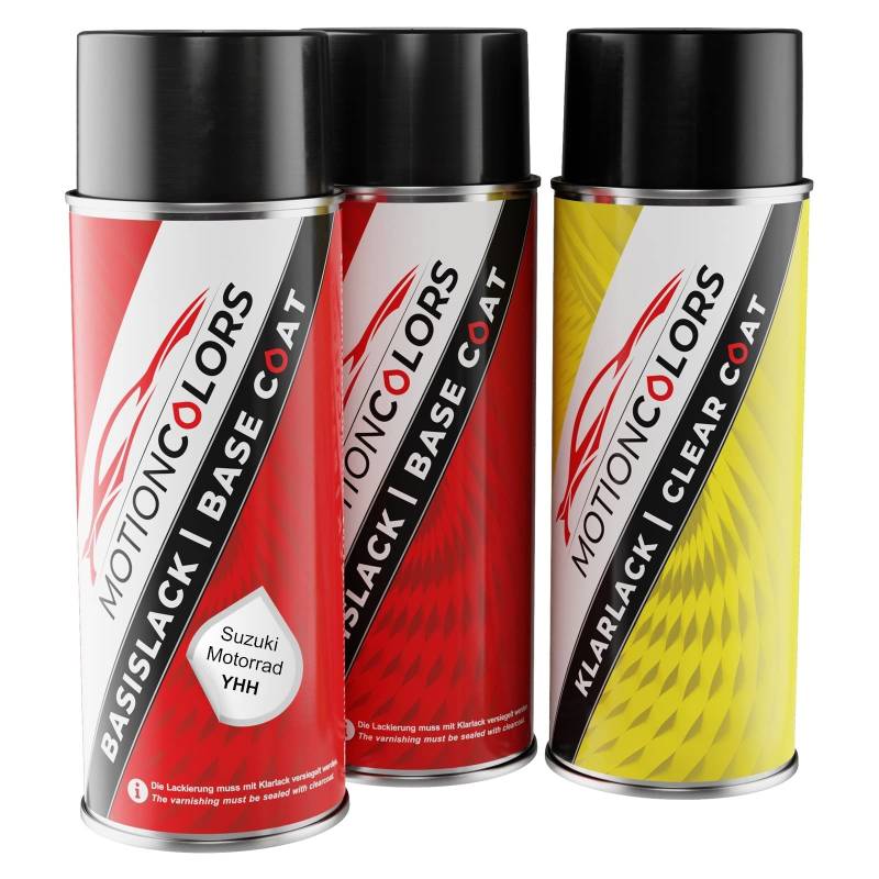 MOTIONCOLORS Red YHH für Suzuki Motorrad Motorradlack Sprühdosen Set Grundlack Basislack Klarlack Spraydose 400ml von MOTIONCOLORS