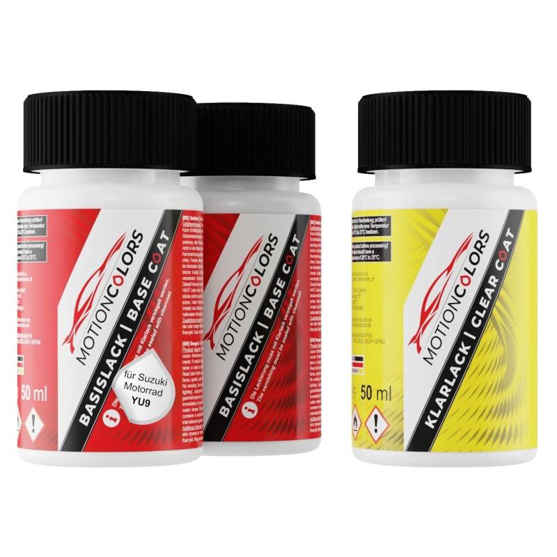 MOTIONCOLORS Yellow Pearl YU9 für Suzuki Motorrad Motorradlack Lackstift Set Grundlack Basislack Klarlack je 50ml von MOTIONCOLORS