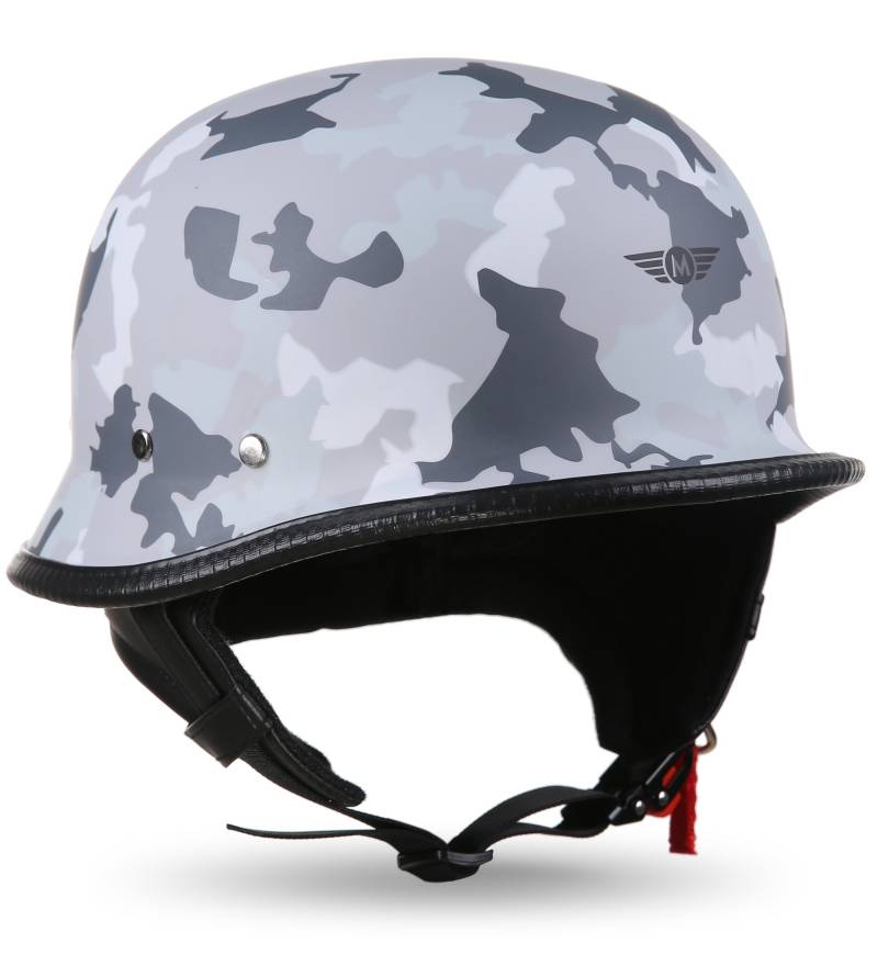 MOTO Helmets® D33 „Army Snow“ · Brain-Cap · Halbschale Jet-Helm Motorrad-Helm Roller-Helm Scooter-Helm Bobber Mofa-Helm Chopper Retro Cruiser Vintage Pilot · Schnellverschluss Tasche XL (61-62cm) von Moto Helmets