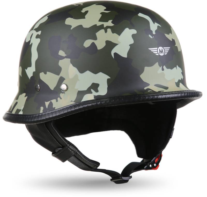 MOTO Helmets® D33 „Army Woods“ · Brain-Cap · Halbschale Jet-Helm Motorrad-Helm Roller-Helm Scooter-Helm Bobber Mofa-Helm Chopper Retro Cruiser Vintage Pilot · Schnellverschluss Tasche M (57-58cm) von Moto Helmets