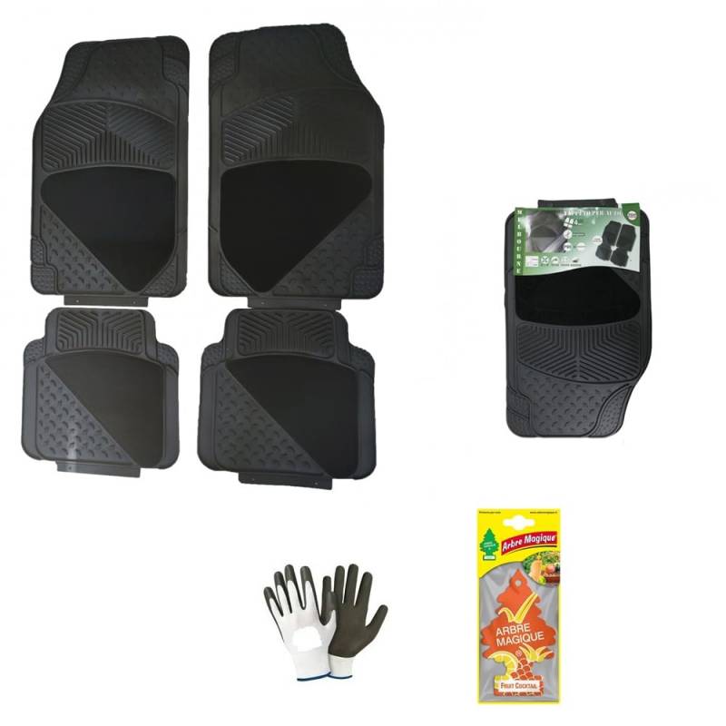 KOMPATIBEL MIT AC AUTOMATTEN Set 4 Schwarze PVC-MATTEN+Anti-RUTSCH-Teppich MIT 4-TEILIGEN ZUSCHNITTUNGEN 2 VORDERSEITE: 72X44,5 cm+2 RÜCKSEITE: 45X46 cm von MOTO SPORT MONDO