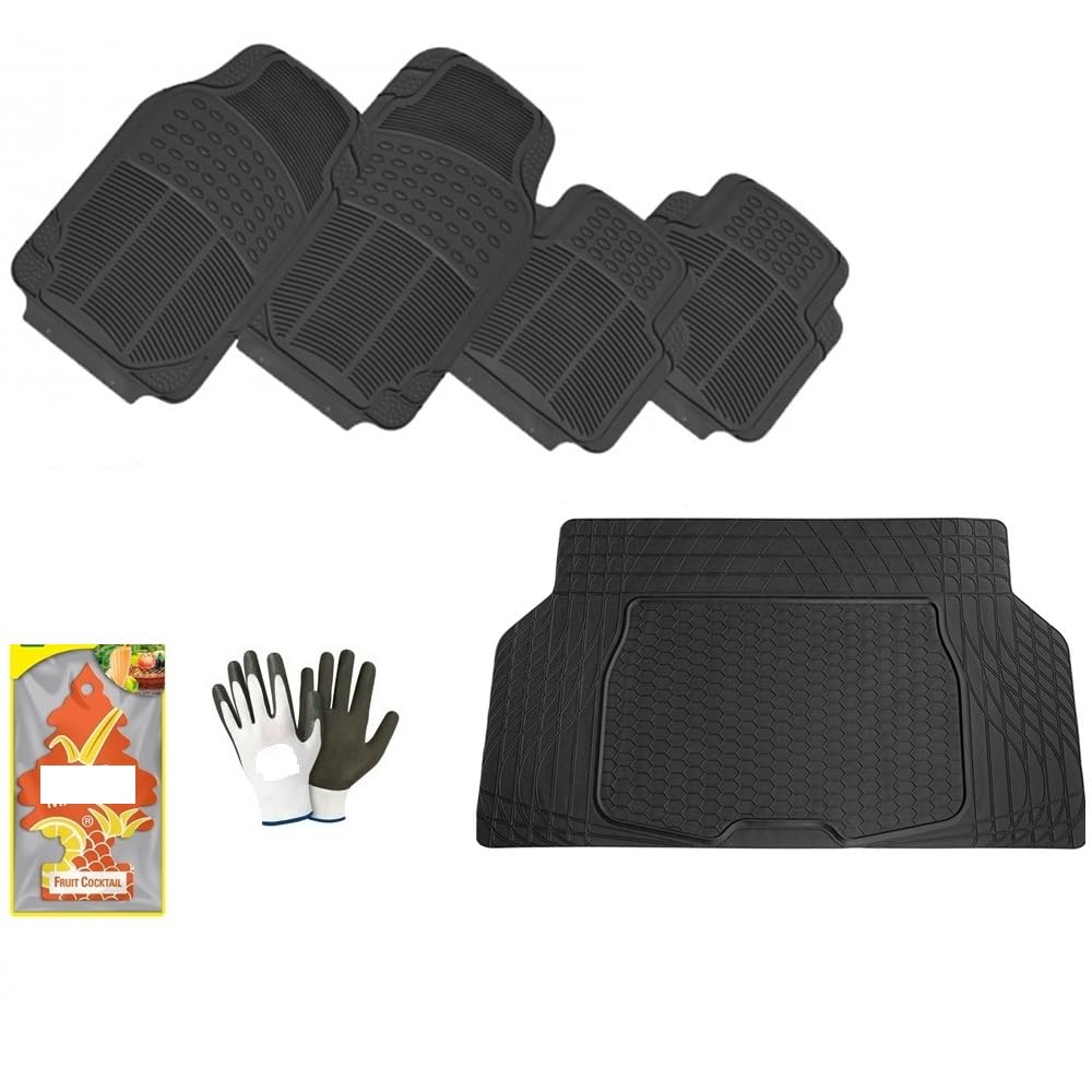 KOMPATIBEL MIT ALFA Romeo Stelvio Auto-KIT GUMMIMATTEN + PVC-KOFFERRAUMMATTE 4 MATTEN MIT VORSCHNITT 2 VORDERSEITE: 72X44CM + 2 POS: 46X43CM + 1 KOFFERRAUMMATTE 120X80CM von MOTO SPORT MONDO