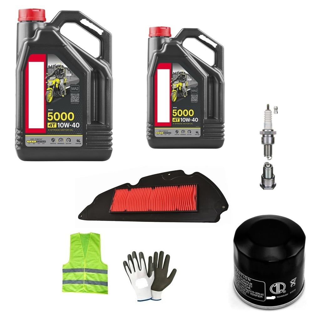 KOMPATIBEL MIT Aprilia Gulliver 50 AIR Service-KIT FÜR Roller 2 Liter ÖL 10W40 5000 4T HC-TECH Technology+ÖLFILTER+LUFTFILTER+ZÜNDKERZE von MOTO SPORT MONDO