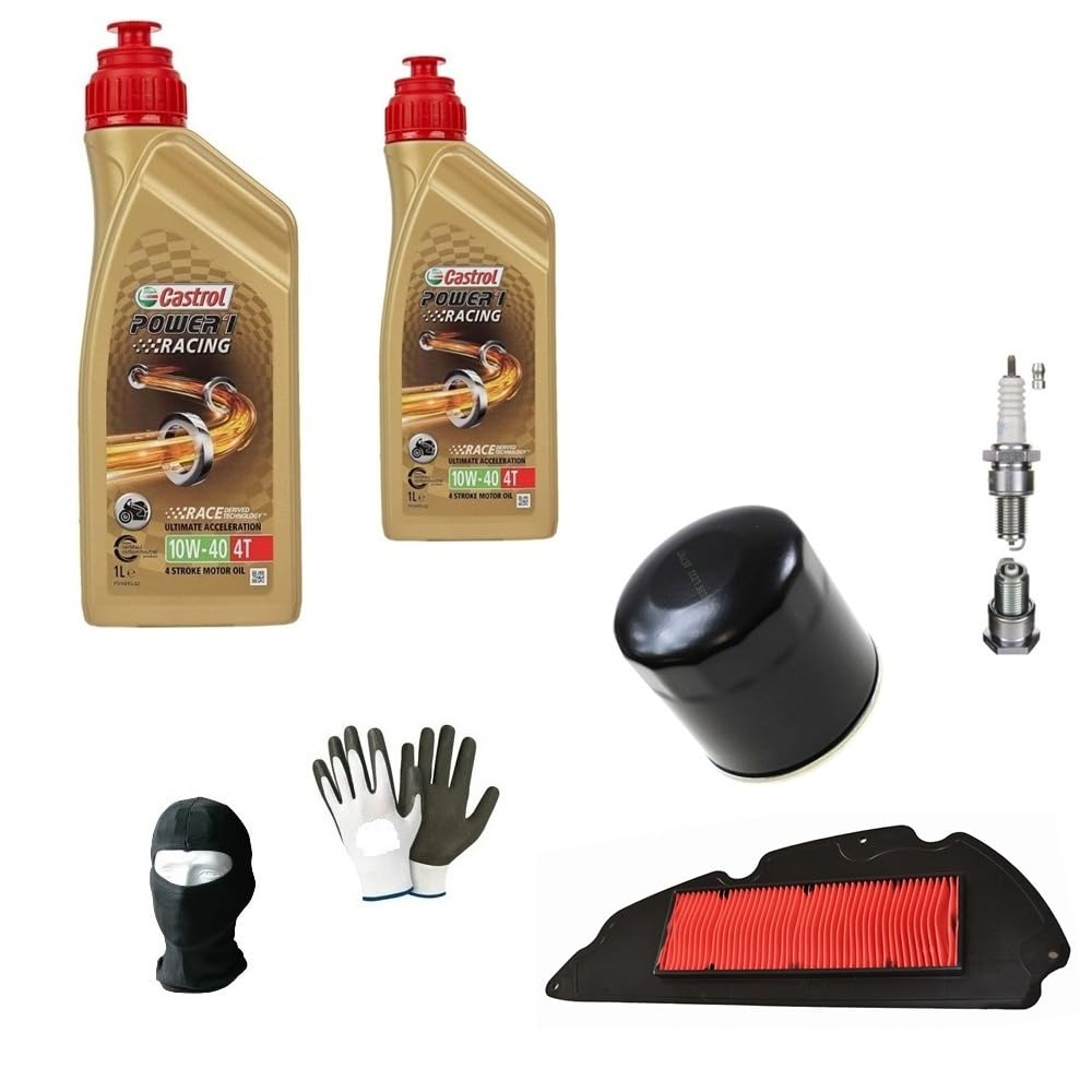 KOMPATIBEL MIT Aprilia SCARABEO 150 CAT Service-KIT FÜR Roller 2 Liter ÖL CASTROL 10W40 4T Power 1 Synthetik Racing+ÖLFILTER+LUFTFILTER+ZÜNDKERZE WARTUNG des Motors von MOTO SPORT MONDO