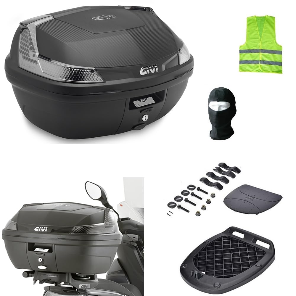 KOMPATIBEL MIT FANTIC MOTOR CABALLERO 300 REG.COMP.SC. KOFFER B47NTML BLADE TECH SCHWARZ 47 LITER TOP CASE MOTORRAD SCOOTER + SCHILD UND SET UNIVERSAL FÜR HINTEN TRAGER von MOTO SPORT MONDO