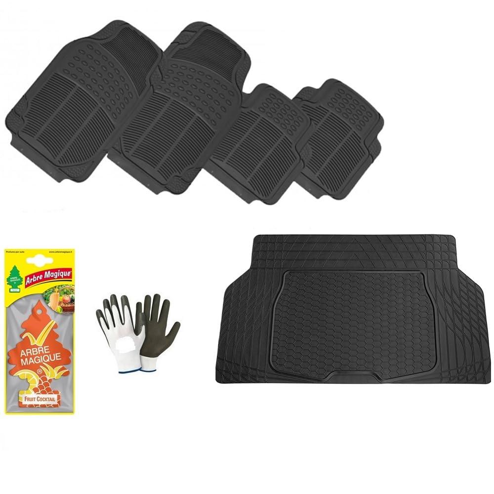 KOMPATIBEL MIT Peugeot 508 Station Auto-KIT GUMMIMATTEN + PVC-KOFFERRAUMMATTE 4 MATTEN MIT VORSCHNITT 2 VORDERSEITE: 72X44CM + 2 POS: 46X43CM + 1 KOFFERRAUMMATTE 120X80CM von MOTO SPORT MONDO