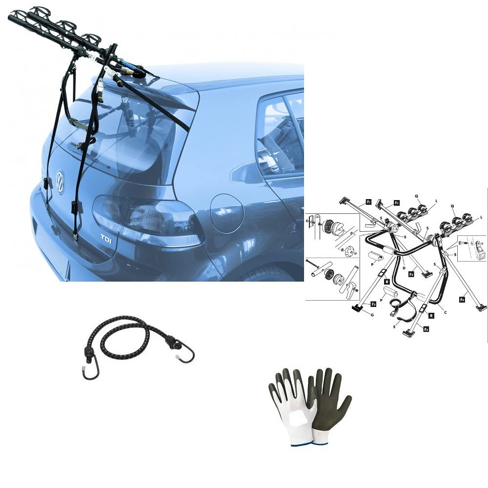 Kompatibel mit Peugeot 108 5p (ab 2014) Heck-Fahrradträger für 3 Fahrräder aus Stahl für Auto-Heckklappe hinten für 3 Zyklen mit Gurtverstellung von MOTO SPORT MONDO