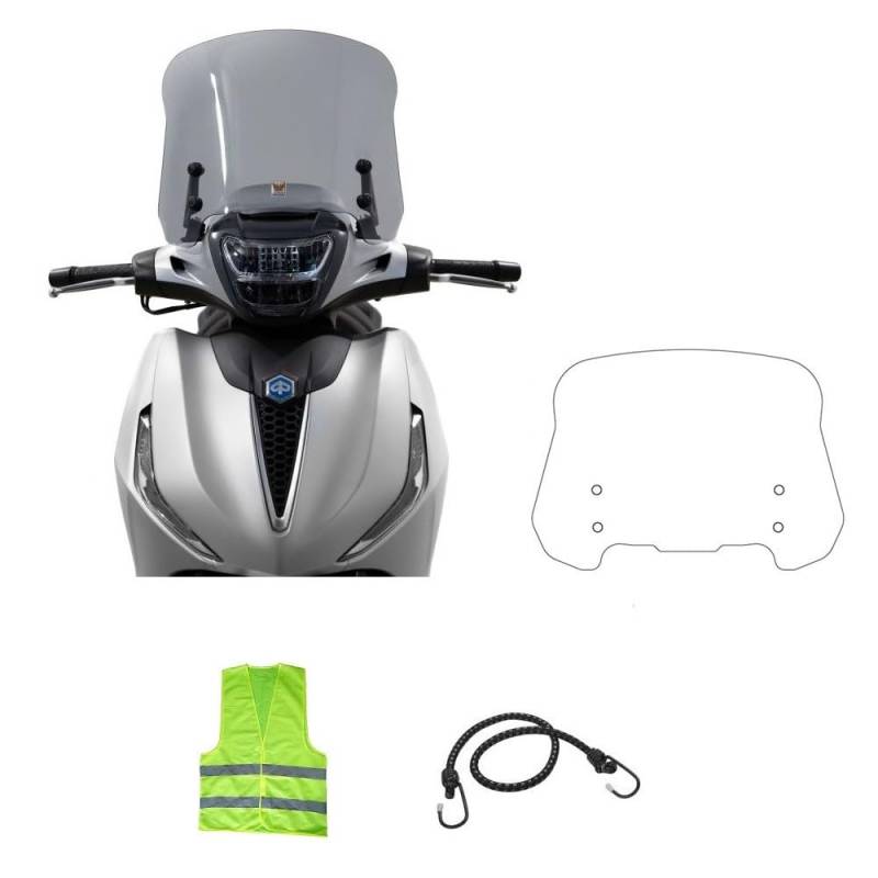 Kompatibel mit Piaggio Beverly 300 HPE Jahr 2021 Windschutzscheibe unten Isotta SC4199 für Scooter Spoiler FUMÈ dunkel Montageset A/773 Deflektor PLEXIGLASS 500 x 350 x 3 mm von MOTO SPORT MONDO