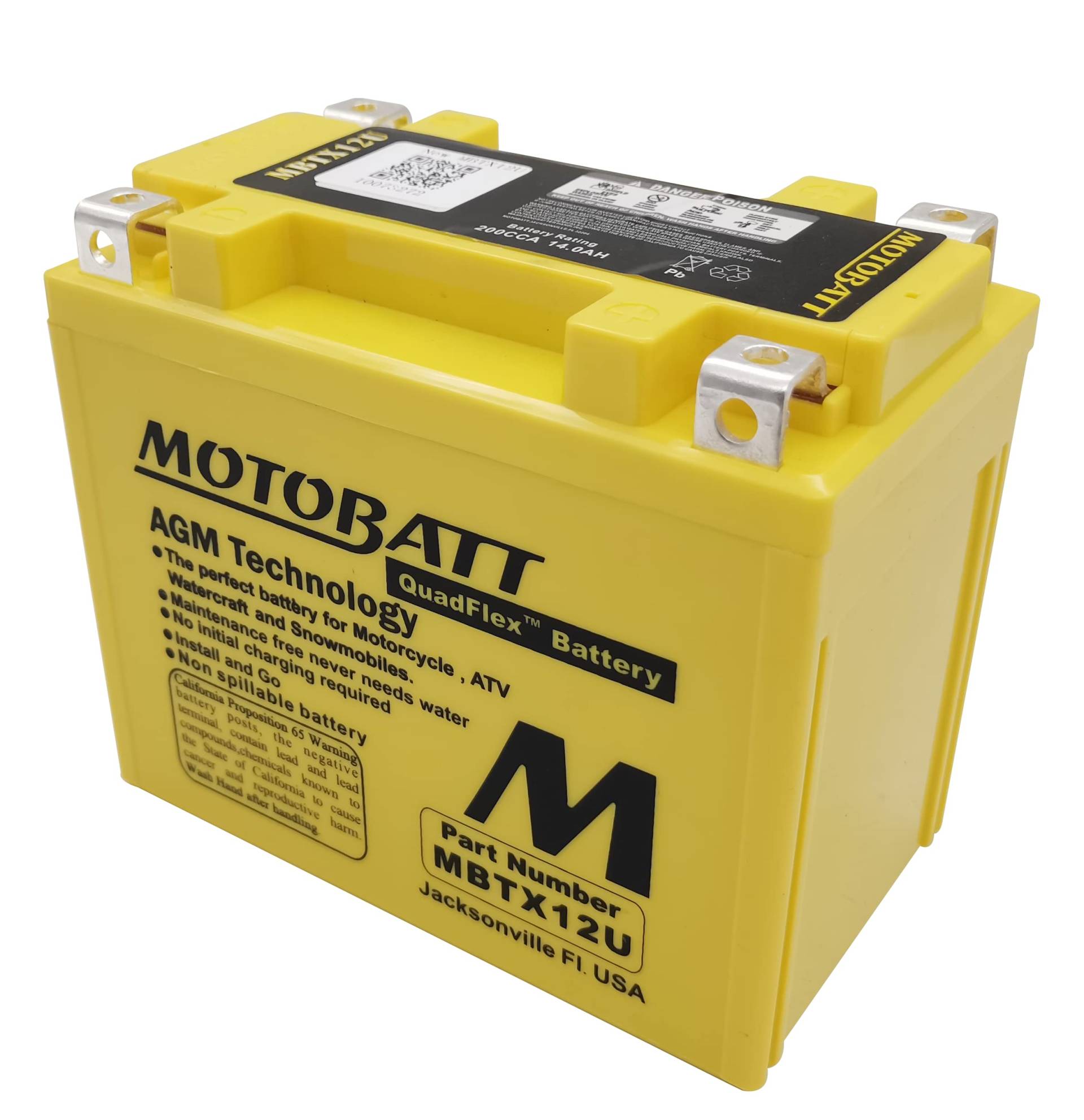 MotoBatt MBTX12U (12V 14 Amp) 200CCA Factory Activated QuadFlex AGM Battery von MOTOBATT