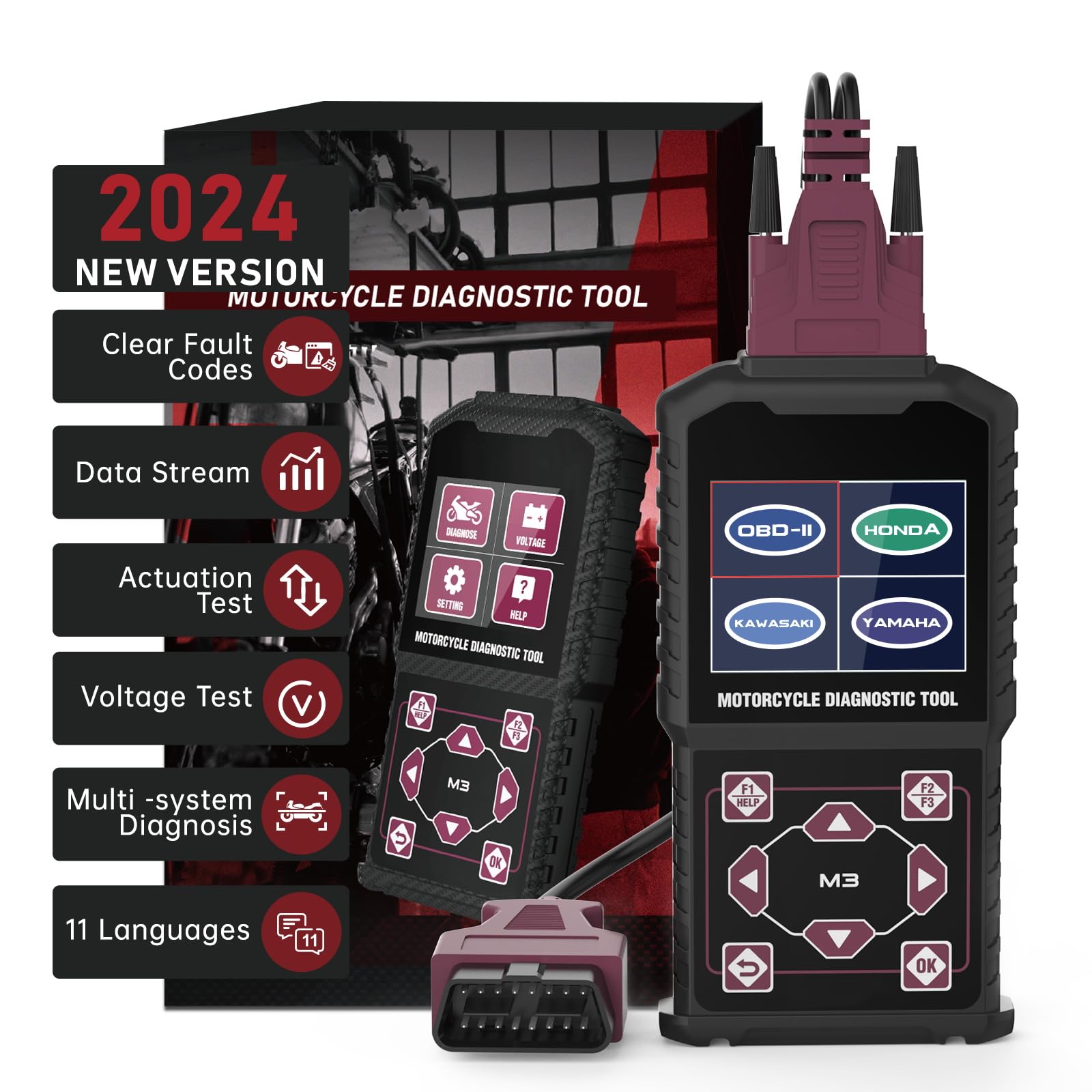 MOTOCOCHE Motorrad-Diagnosetool OBD2, Motorrad Code Leser Scaner Kompatibel mit Yamaha 2/3/4P, Kawasaki 4-6P, Honda 4P, OBDII von MOTOCOCHE