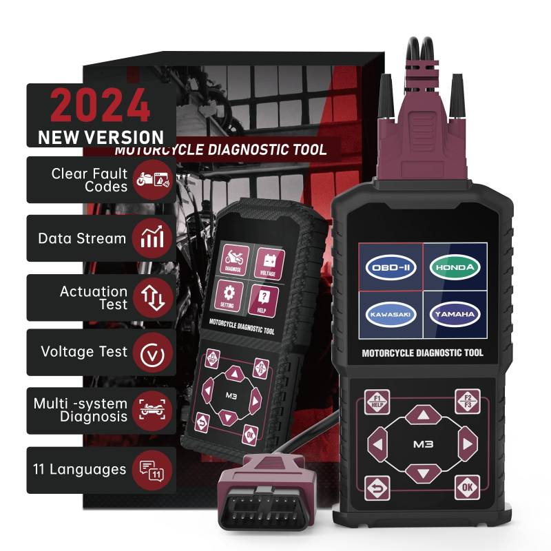 MOTOCOCHE Motorrad-Diagnosetool OBD2, Motorrad Code Leser Scaner Kompatibel mit Yamaha 2/3/4P, Kawasaki 4-6P, Honda 4P, OBDII von MOTOCOCHE