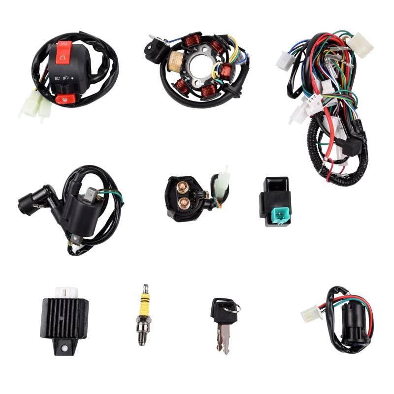 Komplette Elektrik-Statorspule CDI-Kabelbaum Zündkerze Quad, Kabelbaum CDI Kabelbaum Magnetspulengleichrichter CDI-Kit Passend, ATV QUAD für 50cc 70cc 110cc ATV Quad Bike von MOTOLIMO